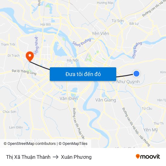 Thị Xã Thuận Thành to Xuân Phương map