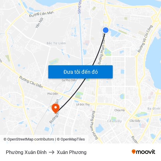 Phường Xuân Đỉnh to Xuân Phương map