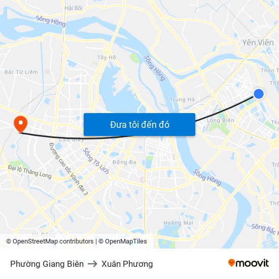 Phường Giang Biên to Xuân Phương map
