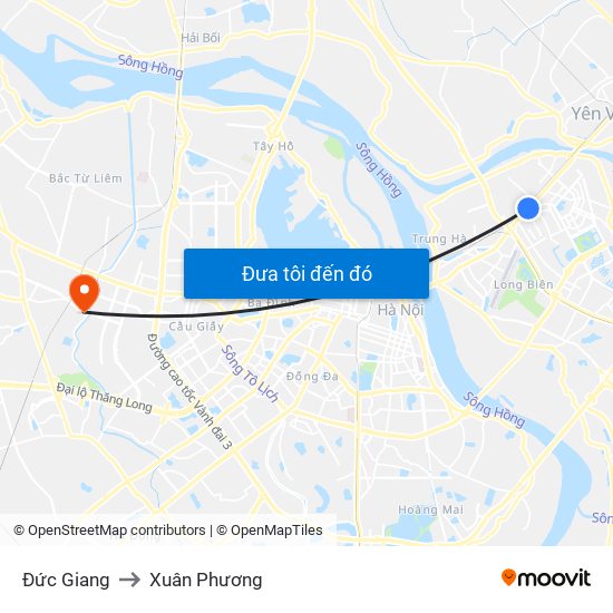 Đức Giang to Xuân Phương map