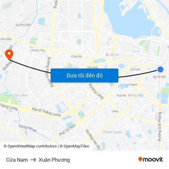 Cửa Nam to Xuân Phương map