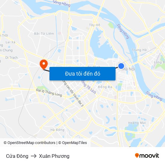 Cửa Đông to Xuân Phương map