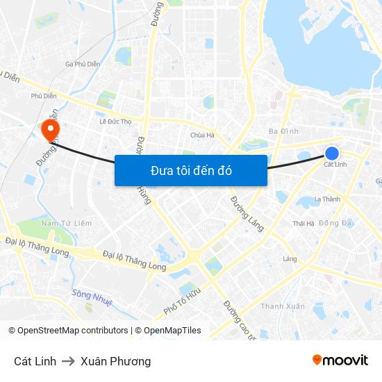 Cát Linh to Xuân Phương map