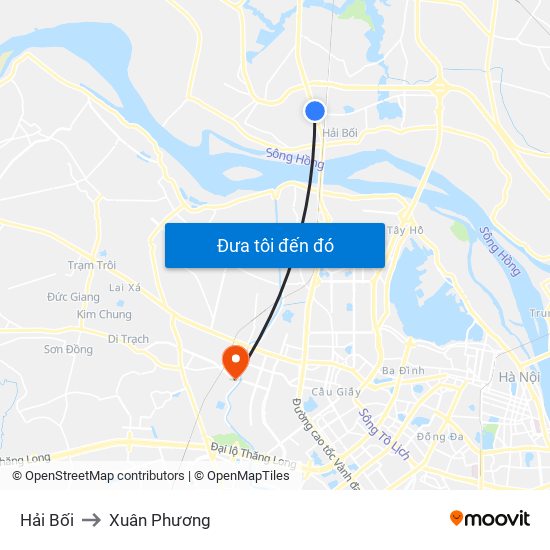 Hải Bối to Xuân Phương map