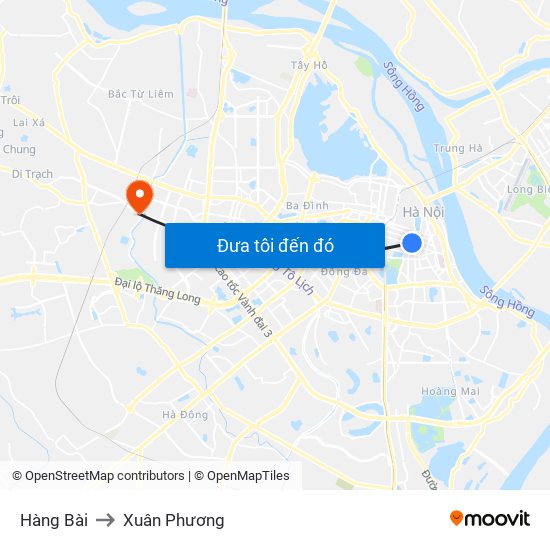 Hàng Bài to Xuân Phương map