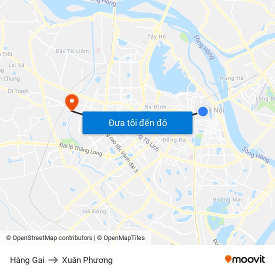 Hàng Gai to Xuân Phương map