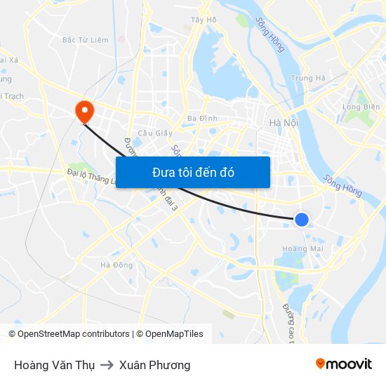Hoàng Văn Thụ to Xuân Phương map