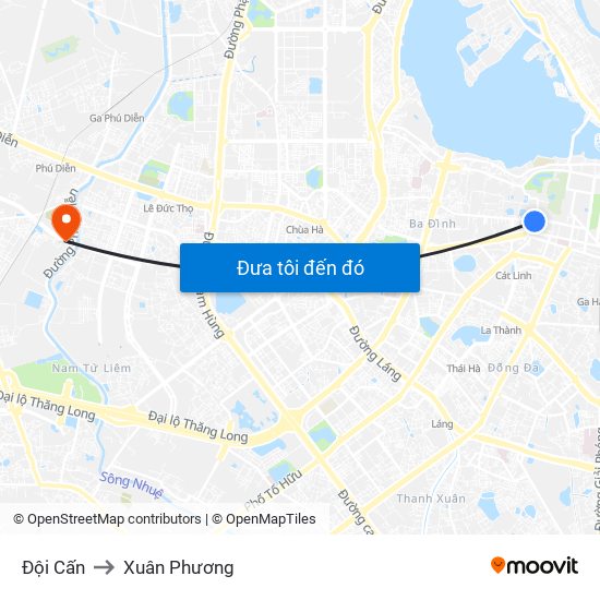 Đội Cấn to Xuân Phương map