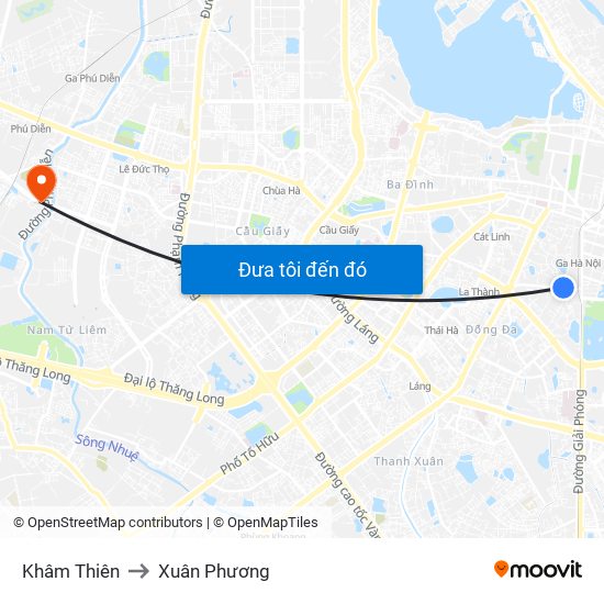 Khâm Thiên to Xuân Phương map
