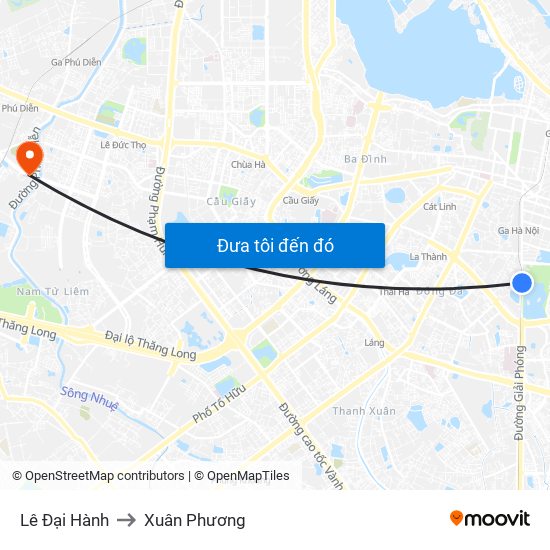 Lê Đại Hành to Xuân Phương map