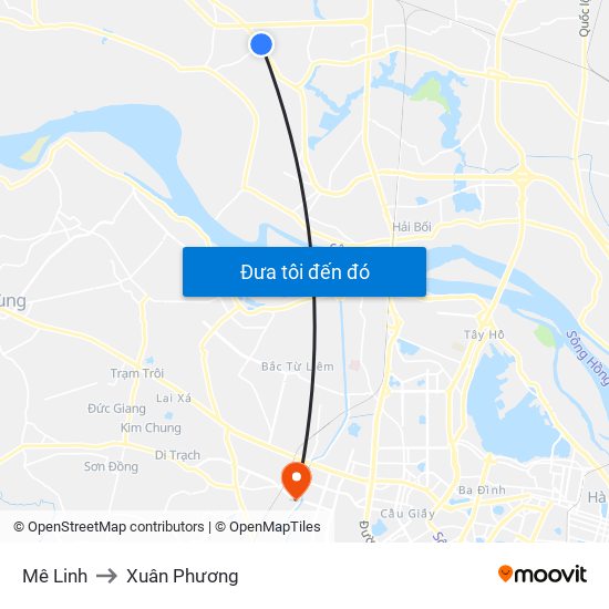 Mê Linh to Xuân Phương map