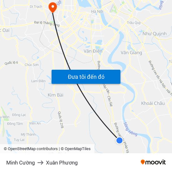 Minh Cường to Xuân Phương map
