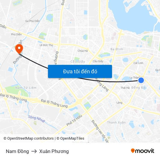 Nam Đồng to Xuân Phương map
