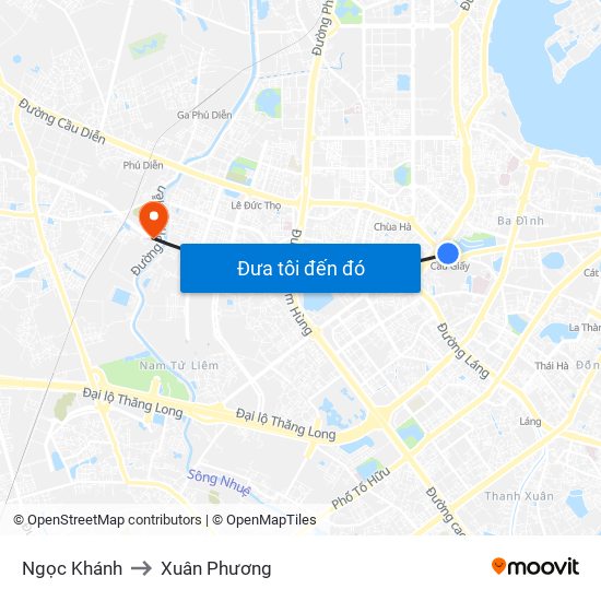 Ngọc Khánh to Xuân Phương map