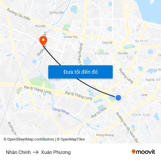 Nhân Chính to Xuân Phương map