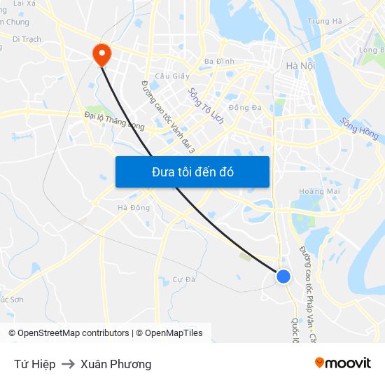 Tứ Hiệp to Xuân Phương map