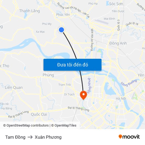 Tam Đồng to Xuân Phương map