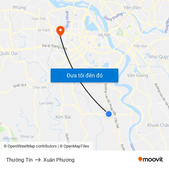 Thường Tín to Xuân Phương map