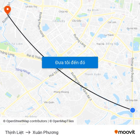 Thịnh Liệt to Xuân Phương map