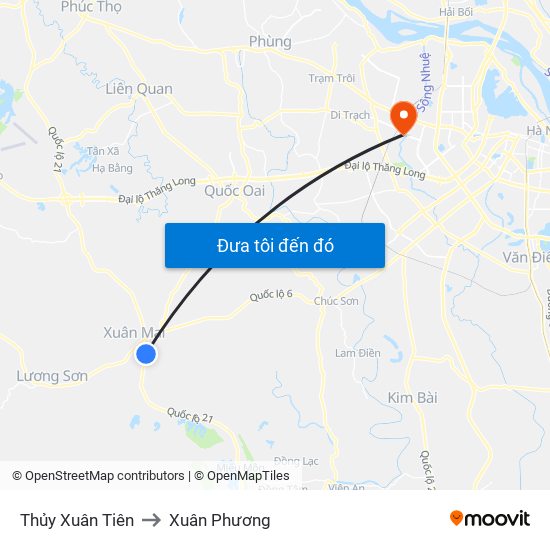 Thủy Xuân Tiên to Xuân Phương map