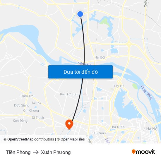 Tiền Phong to Xuân Phương map