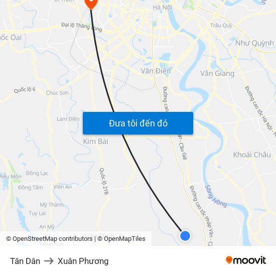 Tân Dân to Xuân Phương map