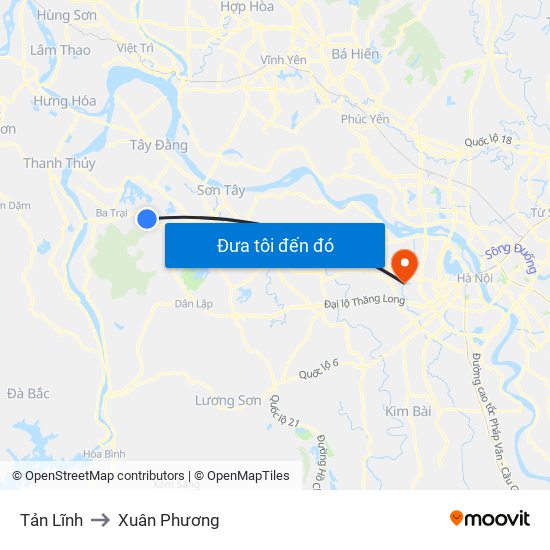 Tản Lĩnh to Xuân Phương map