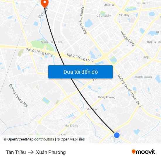 Tân Triều to Xuân Phương map