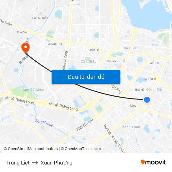 Trung Liệt to Xuân Phương map