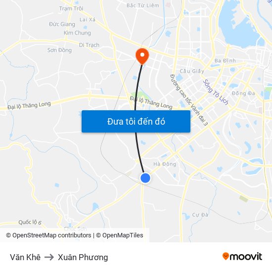 Văn Khê to Xuân Phương map
