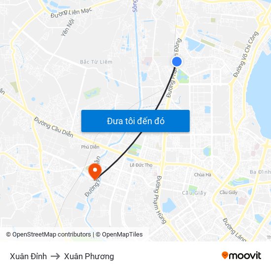 Xuân Đỉnh to Xuân Phương map