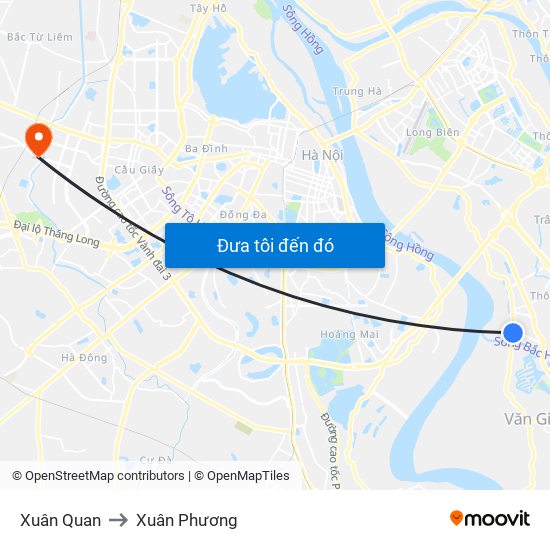 Xuân Quan to Xuân Phương map