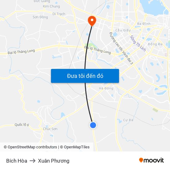 Bích Hòa to Xuân Phương map