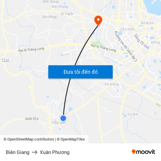Biên Giang to Xuân Phương map