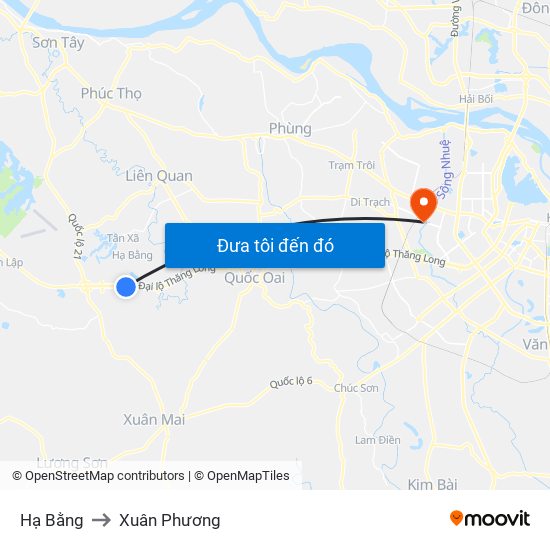 Hạ Bằng to Xuân Phương map