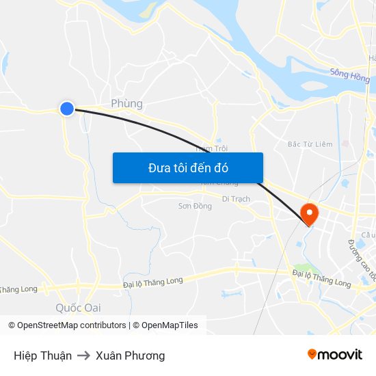 Hiệp Thuận to Xuân Phương map