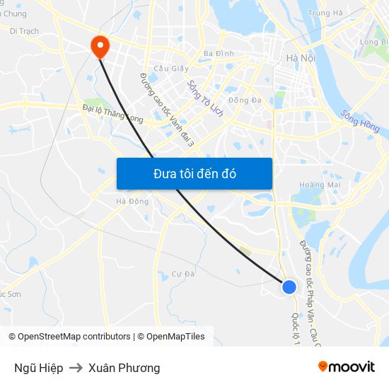 Ngũ Hiệp to Xuân Phương map