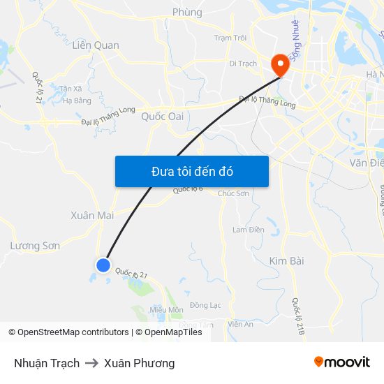 Nhuận Trạch to Xuân Phương map