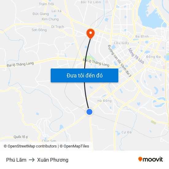 Phú Lãm to Xuân Phương map