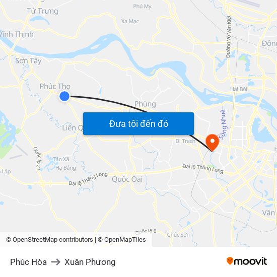 Phúc Hòa to Xuân Phương map