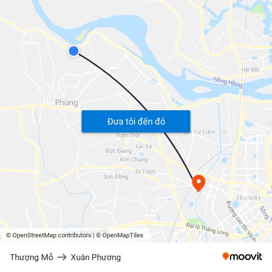 Thượng Mỗ to Xuân Phương map