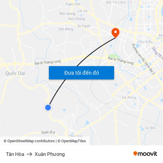 Tân Hòa to Xuân Phương map
