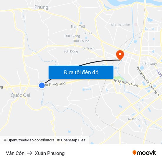 Vân Côn to Xuân Phương map