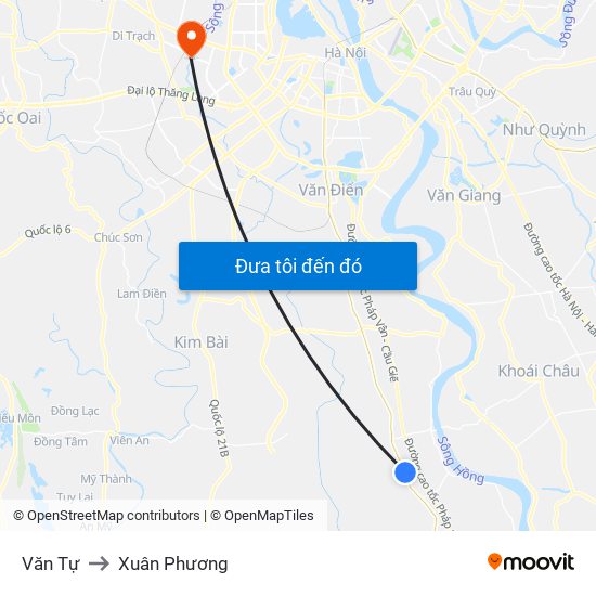 Văn Tự to Xuân Phương map