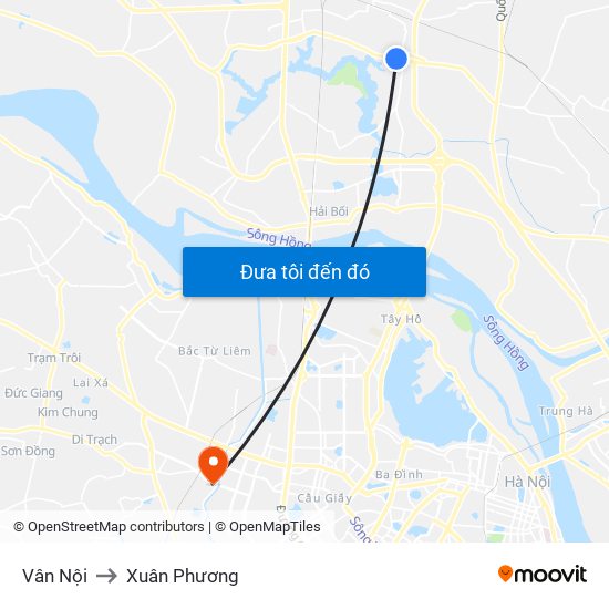 Vân Nội to Xuân Phương map