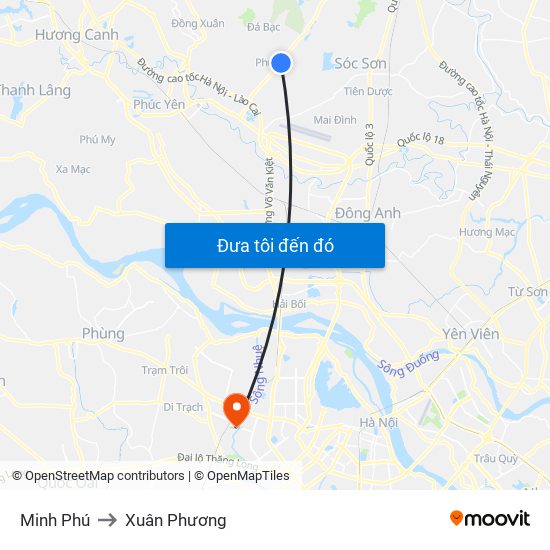 Minh Phú to Xuân Phương map