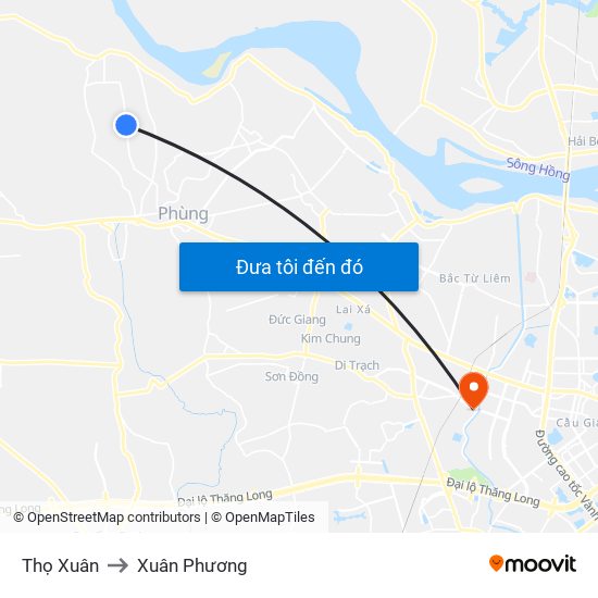 Thọ Xuân to Xuân Phương map