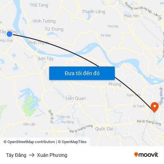 Tây Đằng to Xuân Phương map