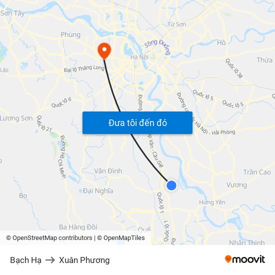 Bạch Hạ to Xuân Phương map