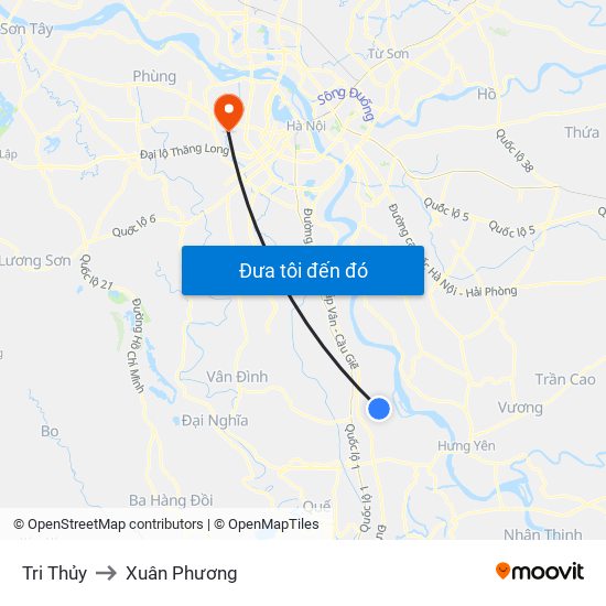 Tri Thủy to Xuân Phương map